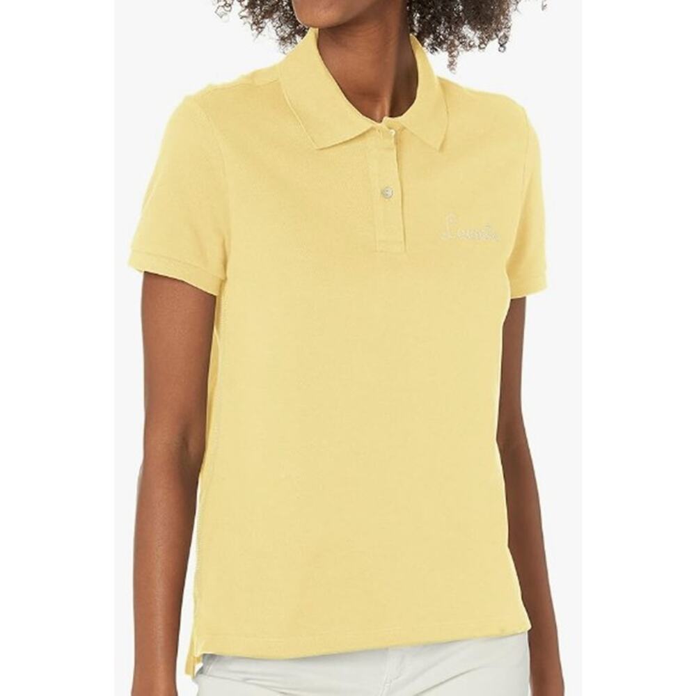 Lacoste Women's Regular Fit Embroidered Cotton Pique Polo Yellow/White 2
